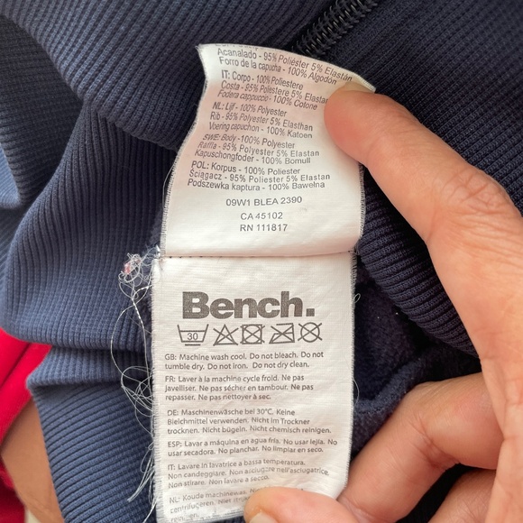 Bench Full Zip Hoodie Womens Size M / US 8 Purple Thumbhole Pockets Printed Logo - Picture 9 of 13